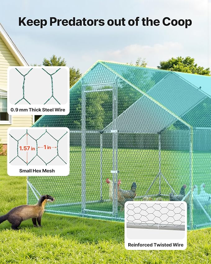 VEVOR Large Metal Chicken Coop, 9.8 x 9.8 x 6.6 ft, Walk-in Chicken Run House - Image 4