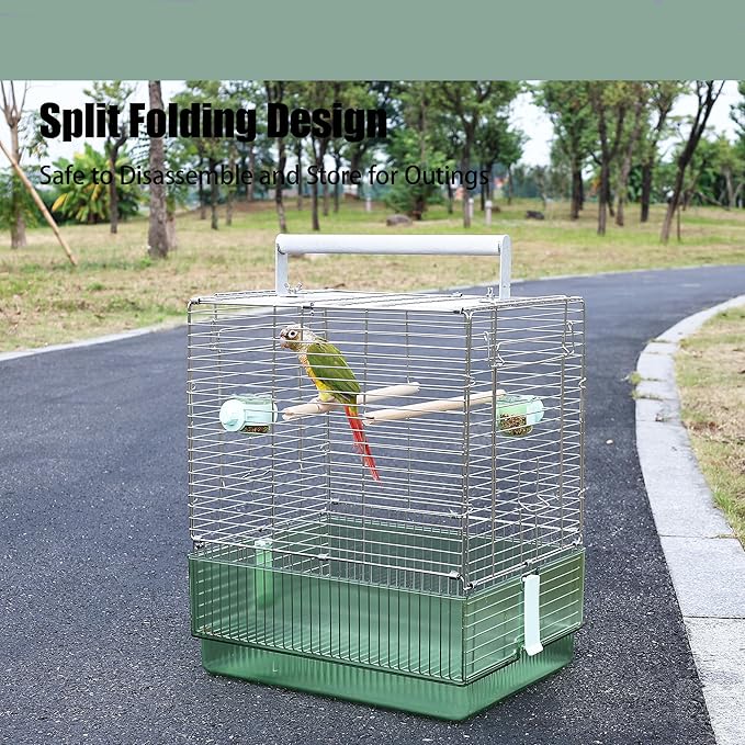 304 Stainless Steel Travel Bird Cage, 17 Inch Foldable Carrier - Image 8