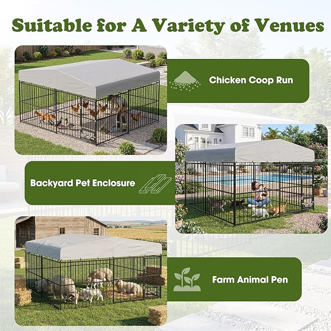 10x10x6 FT Dog Kennel Outdoor for Large Dogs, Dog Enclosure Dog Cage Pet House - Image 7