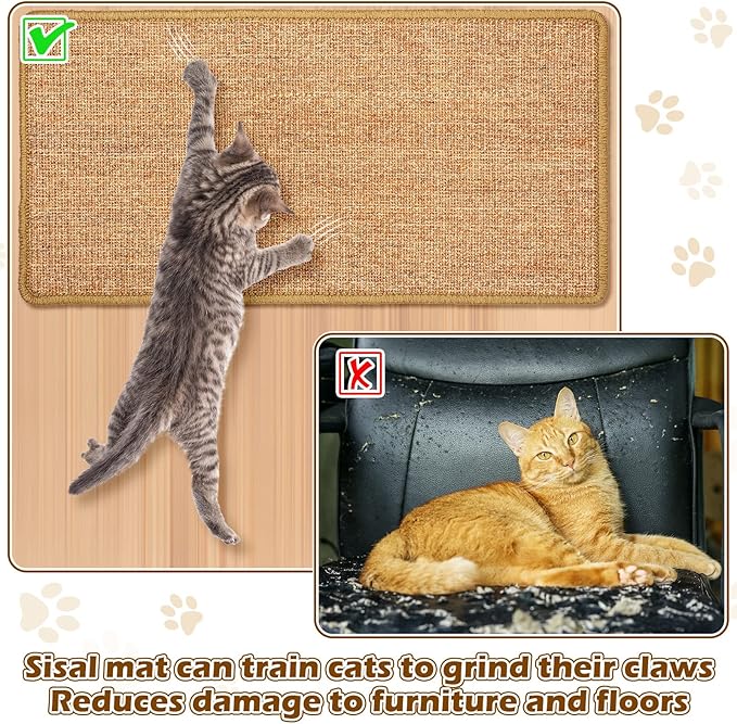 Riakrum 2 Pack 32 x 16 Inches Sisal Cat Pad Rectangular Sisal Scratch Mat - Image 4