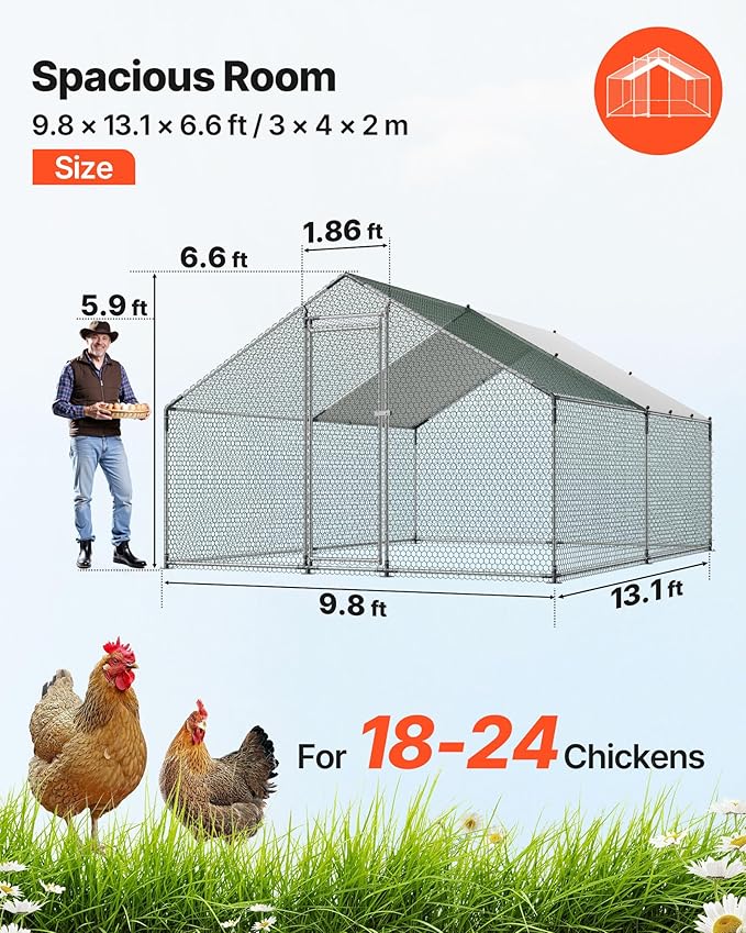 VEVOR Large Metal Chicken Coop, 9.8x13.1x6.5 ft Large Walk in Chicken Runs - Image 2