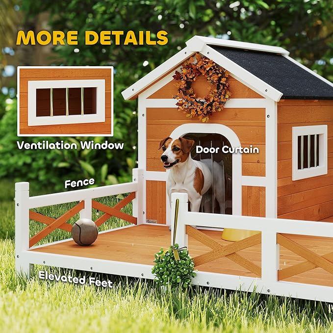 PawHut Outdoor Dog House, Weatherproof & Openable Roof, Elevated Base, - Image 6