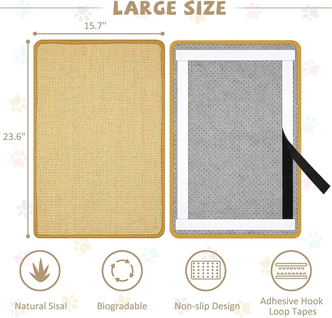 Graciadeco Carpet Cat Scratching Mat Sisal, 2 Packs Sisal Fabric Large 23.6" x - Image 2