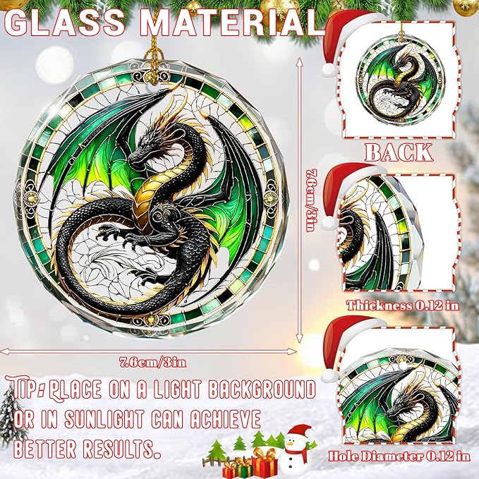 Dragon Stained Glass Ornament, Christmas Ornaments, Xmas Tree Decorations - Image 2