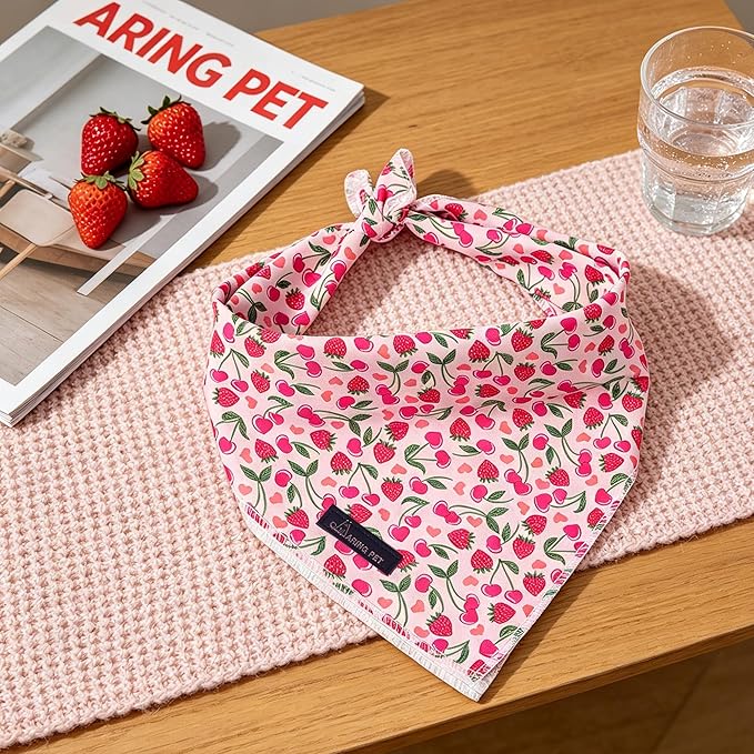 ARING PET Girl Dog Bandanas, Cute Summer Strawbery Cherry Pet Bandana Scarf - Image 2