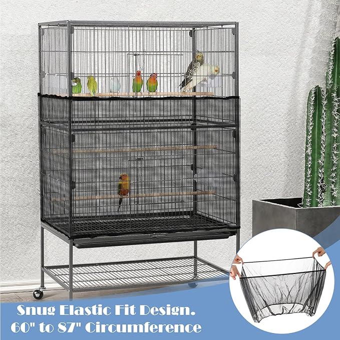 Trinkrittey Adjustable Bird Cage Seed Catcher Net Cover Elastic Band Mesh Cover - Image 6