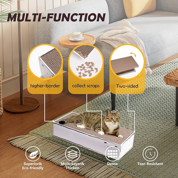 Smartbean Cat Scratcher, 17.3"L x 7.9"W x 4.7"H, Reversible Design - Image 2