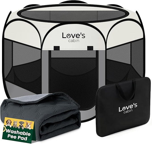 Love's cabin Dog Playpen with Washable Pee Pad, Puppy Pet Cat Playpen Small by Lovescabin
