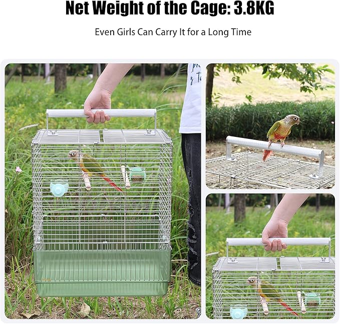 304 Stainless Steel Travel Bird Cage, 17 Inch Foldable Carrier - Image 4