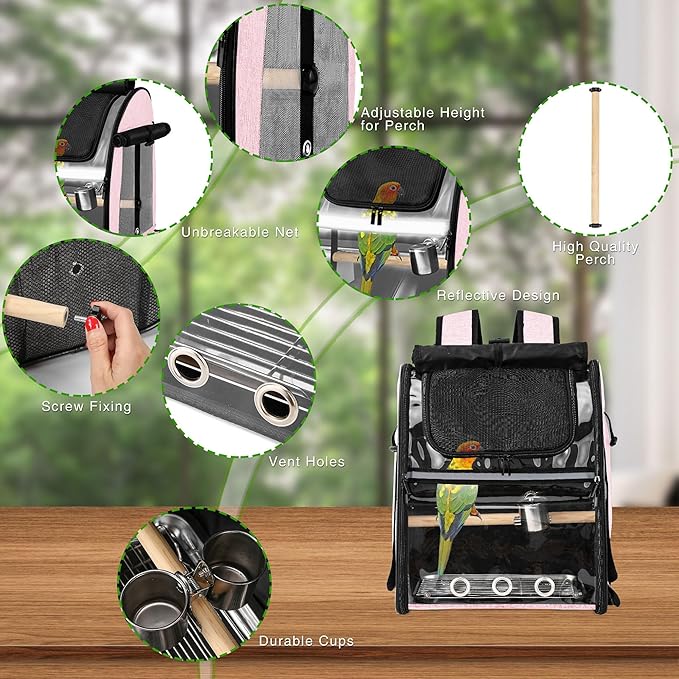 Bird Carrier Bag with Indestructible Stainless Steel Mesh, Bird Travel Cage - Image 2
