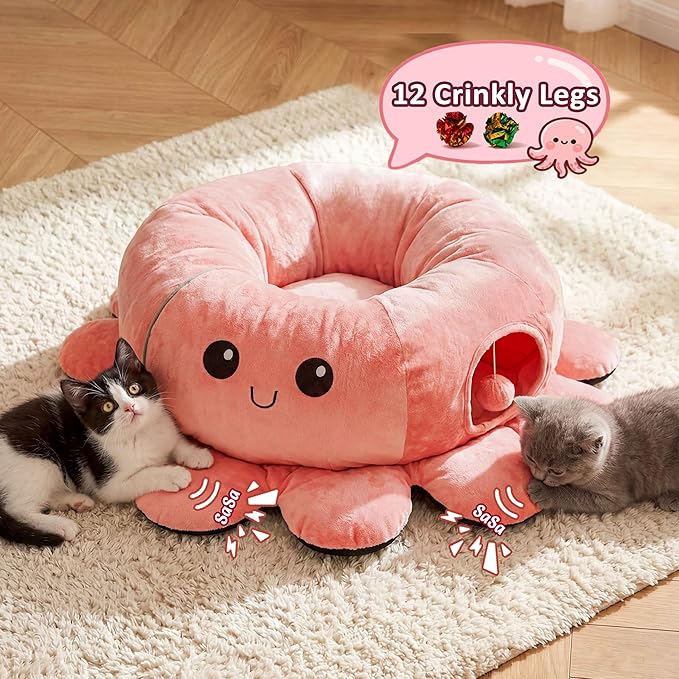 Cat Tunnel Bed with 20 Cat Toys, Collapsible Play Tunnel - Image 6