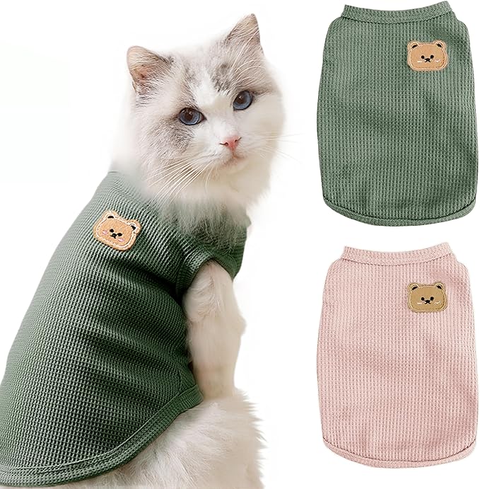 Waffle Knit Cat & Dog T Shirt for Small Dogs, Stretchable Puppy Shirt for by Maqilo