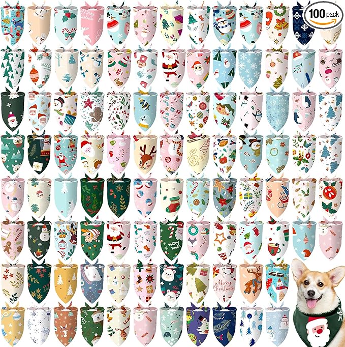 Huhumy 100 Pcs Christmas Dog Bandanas Bulk Pet Bibs Colorful Triangle Scarf by Huhumy