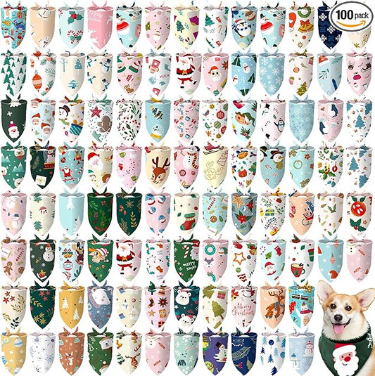 Huhumy 100 Pcs Christmas Dog Bandanas Bulk Pet Bibs Colorful Triangle Scarf by Huhumy