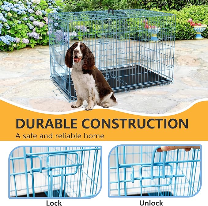 FDW Dog Crate for Medium Dogs 36 Inch Folding Metal WirePet Cage Double Door - Image 3
