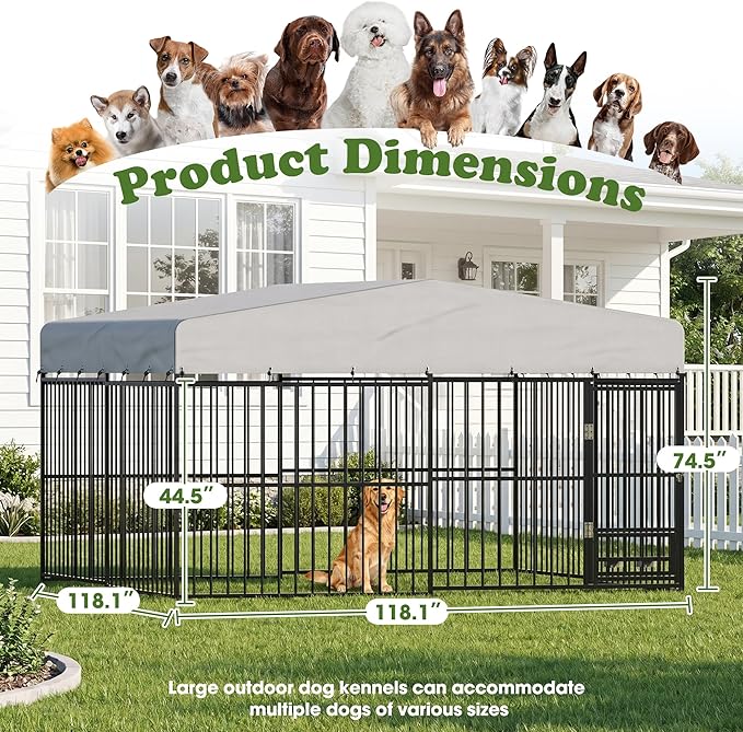 10x10x6 FT Dog Kennel Outdoor for Large Dogs, Dog Enclosure Dog Cage Pet House - Image 2