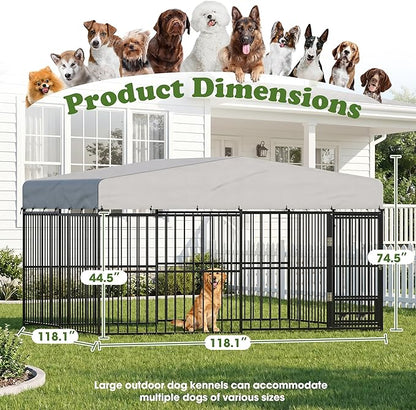 10x10x6 FT Dog Kennel Outdoor for Large Dogs, Dog Enclosure Dog Cage Pet House - Image 2