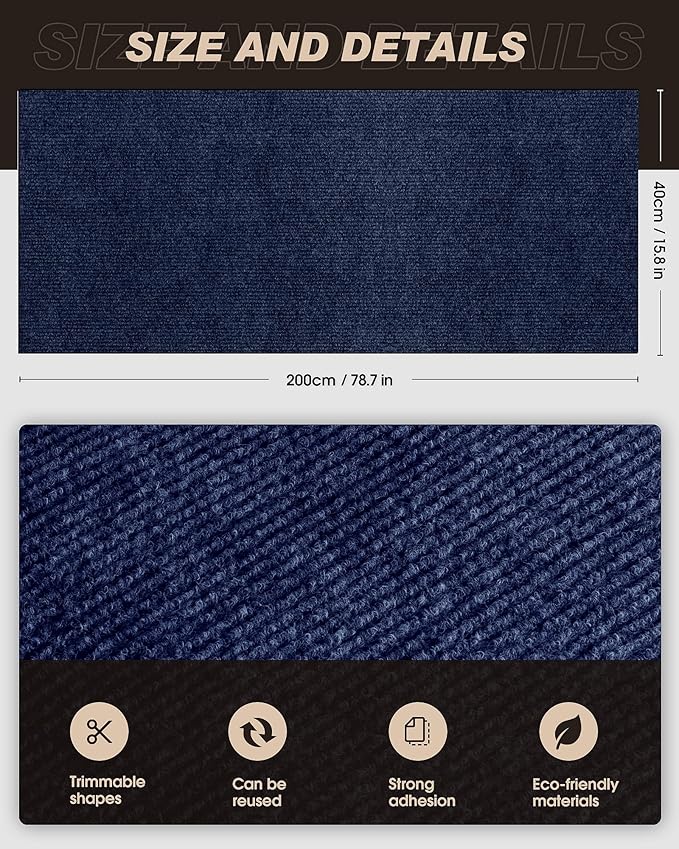 VIVOYAN 78.7"x15.8" Cat Scratch Mat, Trimmable Self-Adhesive Carpet, DIY Climb - Image 2