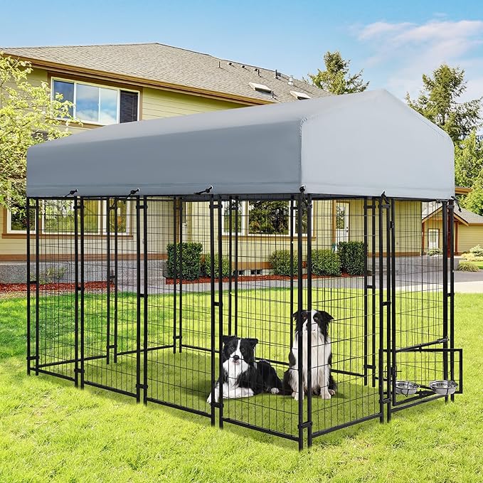 8x4x6 FT Dog Kennel Outdoor for Large Dogs, Dog Enclosure Dog Cage Pet House by TOBYUL