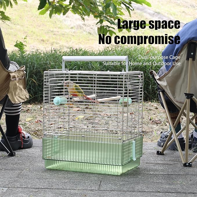 304 Stainless Steel Travel Bird Cage, 17 Inch Foldable Carrier - Image 3