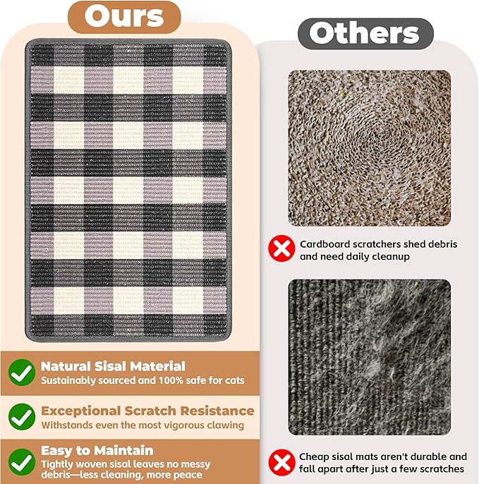 Cat Scratcher Mat, Natural Sisal Cat Scratch Pad, 23.6x15.7 Inch Horizontal Cat - Image 4