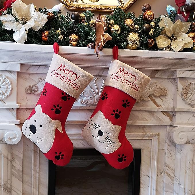 WEWILL 18’’ Dog Felt Christmas Stockings Paws Embroidered - Image 2