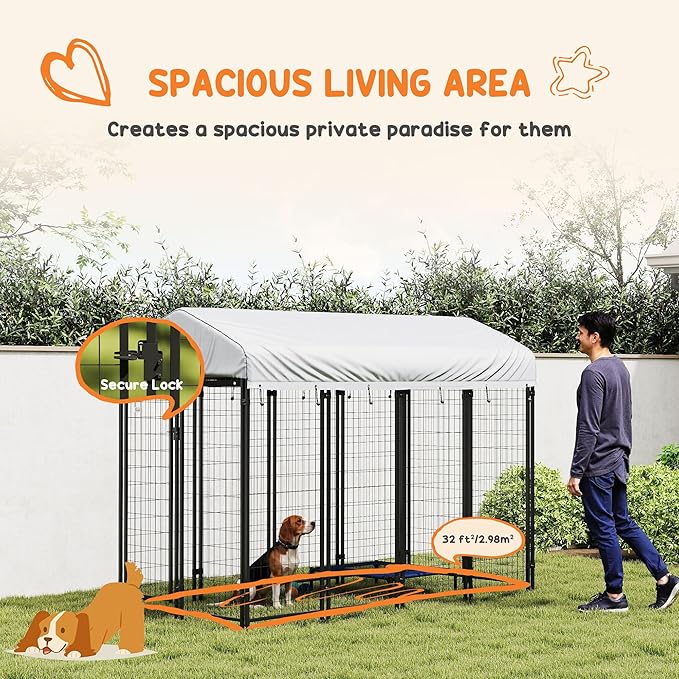 PawHut Outdoor Dog Kennel with Roof, UV-Resistant & Waterproof Cover, - Image 3