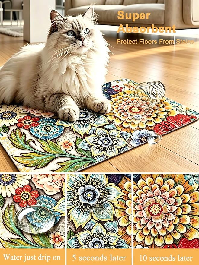 Rnivvi Dog Food Mat, Cute Anti-Slip Rubber Pet Feeding Rug Protect Floors - Image 3