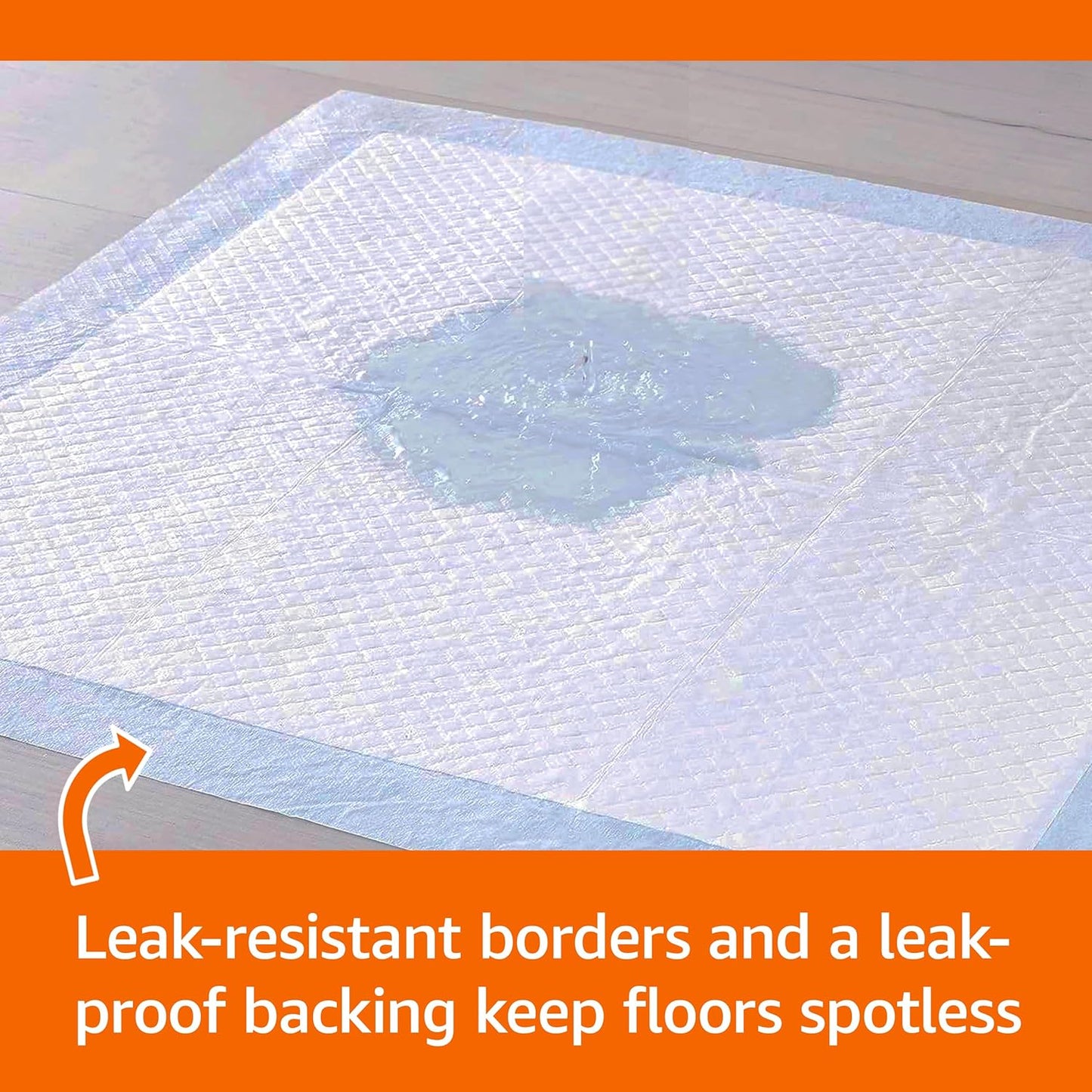 Amazon Basics Scented Dog and Puppy Pee Pads, 5-Layer Leak-Proof Super Absorbent, Quick-Dry Surface, Potty Training, Regular (22x22"), 100 Count, Blue & White