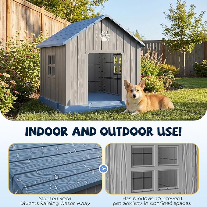 VIXZEN Dog House Outdoor, 31 Inches Weatherproof Resin Dog House Indoor Large - Image 2