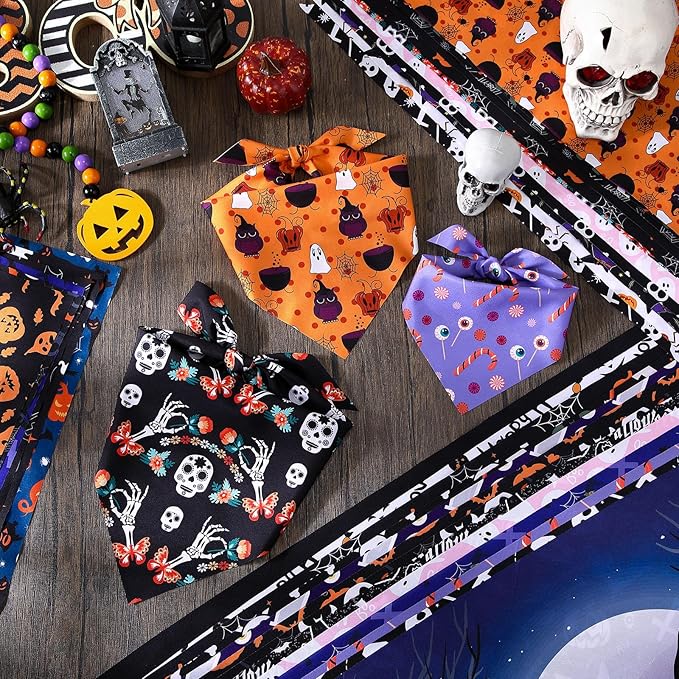 Huhumy 100 Pcs Halloween Dog Bandanas Bulk 3 Sizes Dog Washable Bandana - Image 3