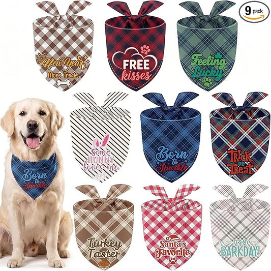 Weewooday 9 Pcs Holiday Dog Bandanas Seasonal Plaid Bandanas Patriotic Birthday by Weewooday