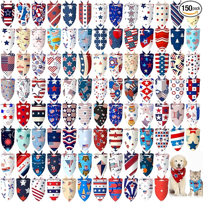 Huhumy 150 Pcs 250th Anniversary Dog Bandanas 4th of July Patriotic Pet by Huhumy