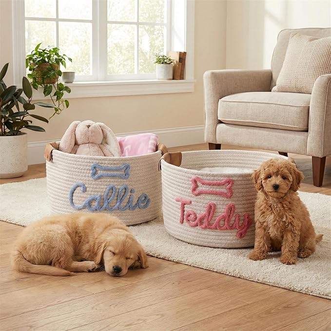 JUPPE Pet Dog Basket with Personalized Name, Dog Toys Storage Organizer Custom - Image 9