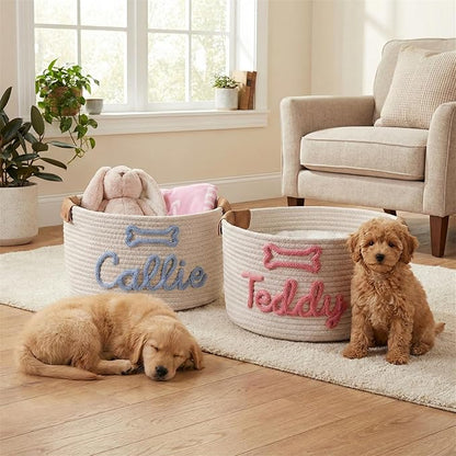 JUPPE Pet Dog Basket with Personalized Name, Dog Toys Storage Organizer Custom - Image 9