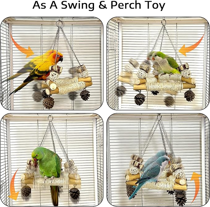 Large Bird Swing for Cage with Chew Toys, 3 Sisal-Wrapped Bird Perches & Stable - Image 2