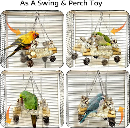 Large Bird Swing for Cage with Chew Toys, 3 Sisal-Wrapped Bird Perches & Stable - Image 2