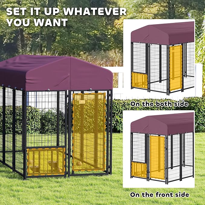 PawHut Outdoor Dog Kennel with Roof, Adjustable Bowls, UV-Resistant & - Image 6