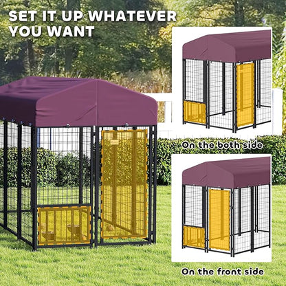 PawHut Outdoor Dog Kennel with Roof, Adjustable Bowls, UV-Resistant & - Image 6