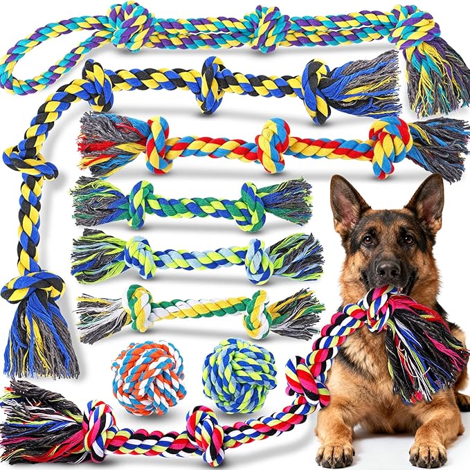 9-Pack Dog Rope Toys for Large Dogs – Strong Tug Toys for Aggressive Chewers by Eefitoys