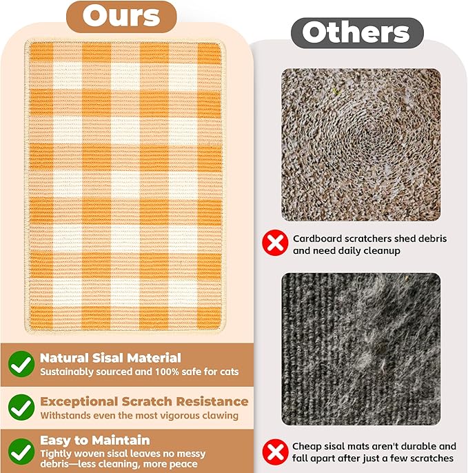 Cat Scratcher Mat, Natural Sisal Cat Scratch Pad, 23.6x15.7 Inch Horizontal Cat - Image 4