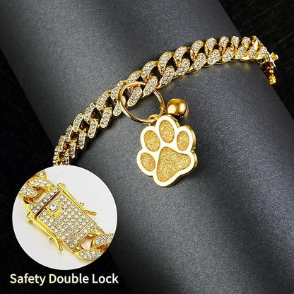 Hillban Cat Collar Diamond Chain Glitter Collar Walking Metal - Image 3