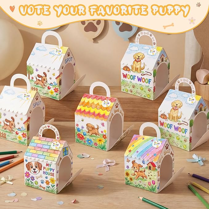 80UncleKimby 28Pcs Dog House Party Favors Boxes Foldable DIY Crafts - Image 2