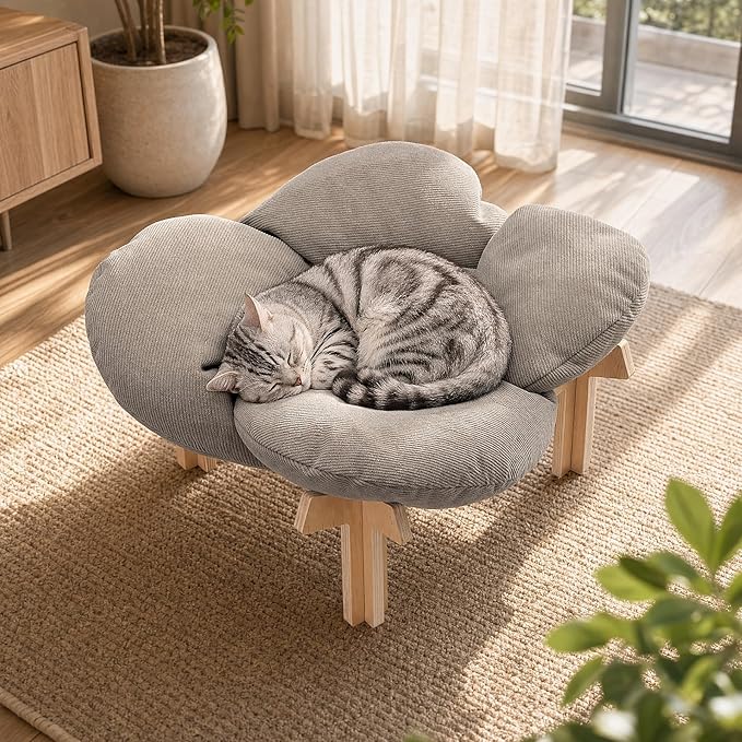 JUNSPOW Elevated Cat Bed for Indoor & Outdoor Cats, Removable Soft Cushion by JUNSPOW