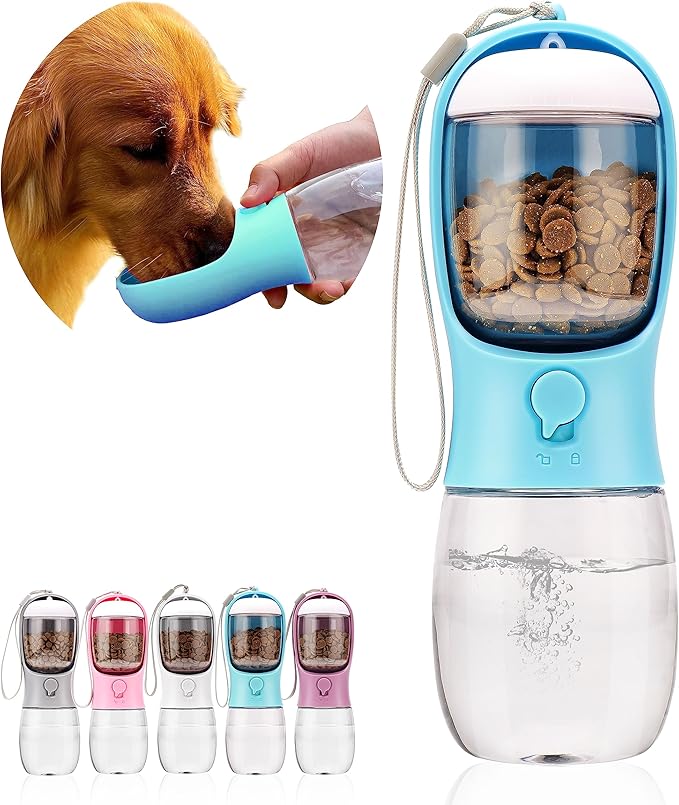Dog Water Bottle with Food Container, Portable Leak Proof Pet Water Dispenser by AVELORA