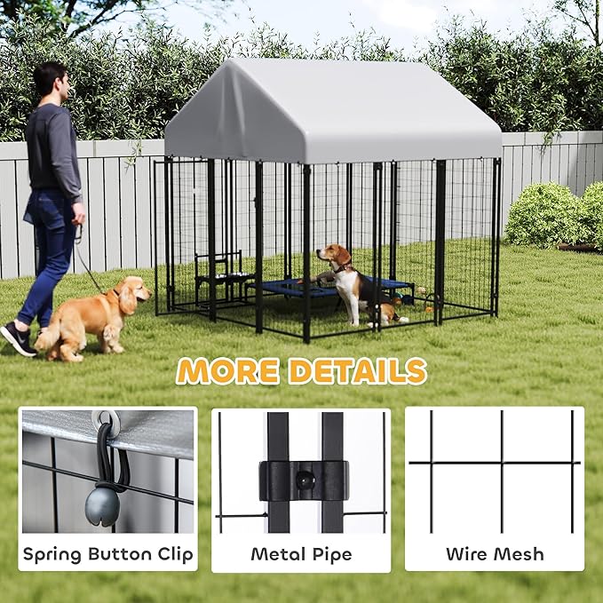 PawHut Outdoor Dog Kennel with Roof, UV-Resistant & Waterproof Cover, - Image 6