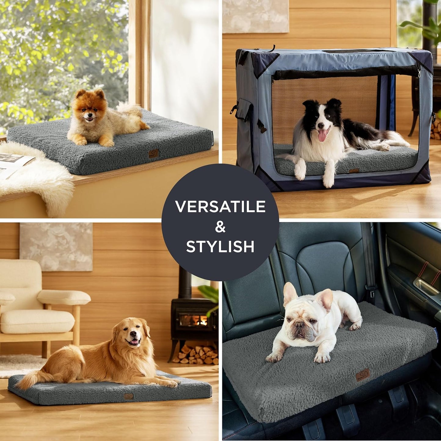 Bedsure Self Warming Dog Bed for Large Dogs - Orthopedic Waterproof Puppy Beds with Removable Washable Cover, Egg Crate Foam Pet Mat, Suitable for Pet Up to 65 lbs