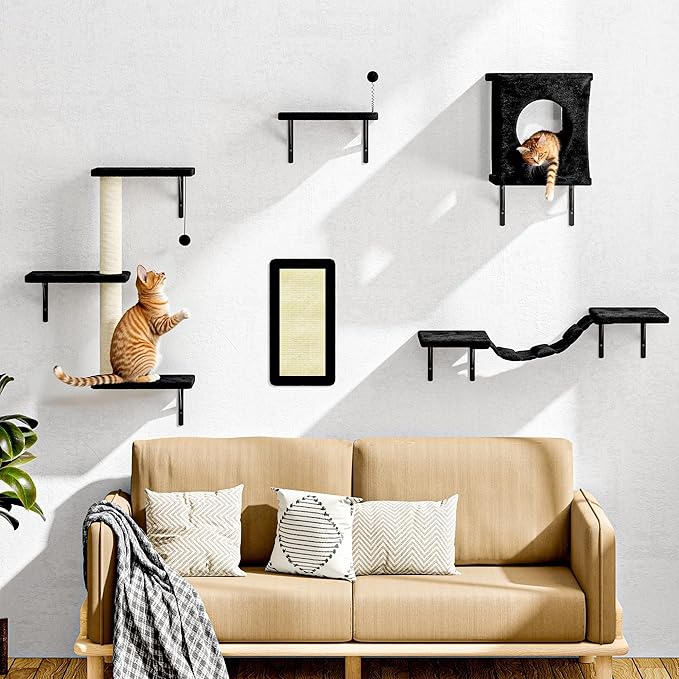 5 Pcs Cat Wall Shelves Set, Wall-Mounted Climber - Image 3