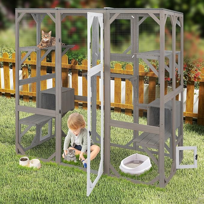 Ketive Large Catio Outdoor Cat Enclosure, Wooden Cat House Outdoor - Image 6