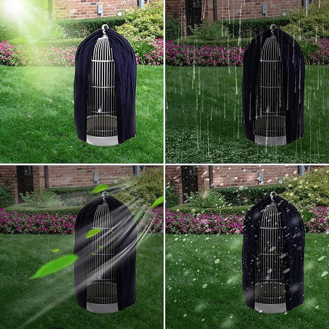 Black Round Dome Top Bird Cage Cover Shield, Birdcage Light Covers Skirt - Image 6
